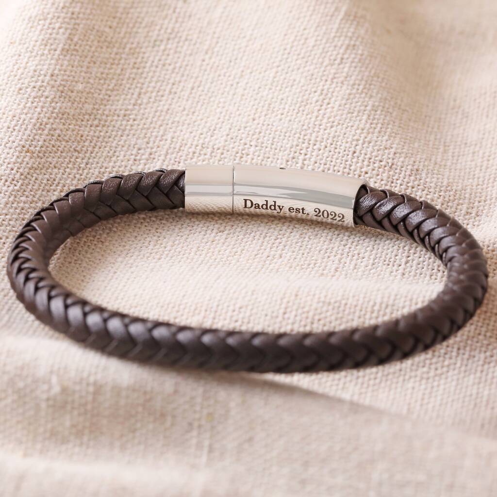Men's Personalised Engraved Polished Leather Bracelet By Lisa Angel