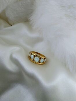 Opal Effect Gold Band Ring – 16k Gold Plated Brass With Shimmering Lab Opals, 8 of 8