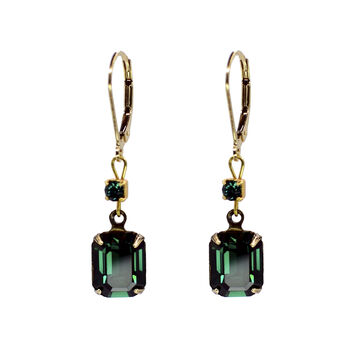 Emerald Green Crystal Leverback Earrings, 4 of 10
