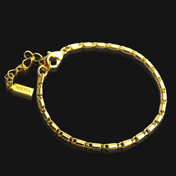Flat Link Chain Adjustable Bracelet, 18k Gold Plated, 3 of 5