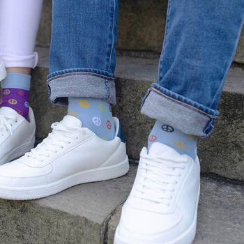 Peace Light Blue And Jigsaw Blue Men's Socks Bundle, 6 of 6