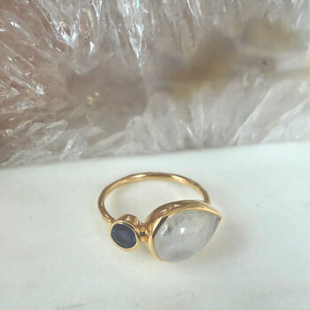 Aurora Rainbow Moonstone And Iolite Ring, 4 of 7