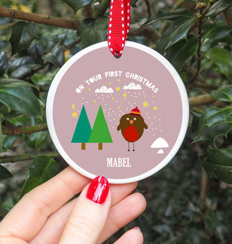 First Christmas Personalised Robin Decoration, 2 of 2