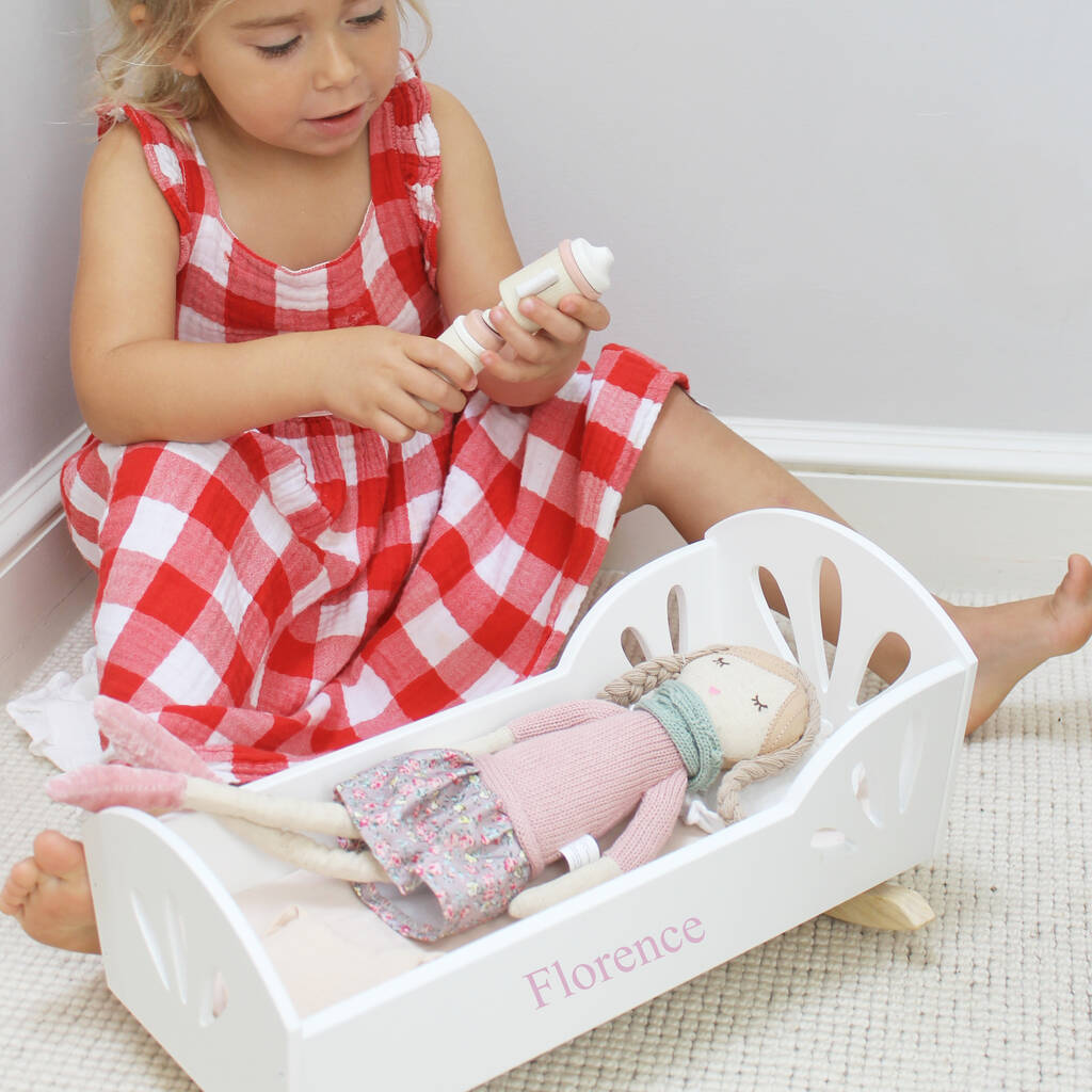 Personalised Wood Dolls Cot By Lime Tree London