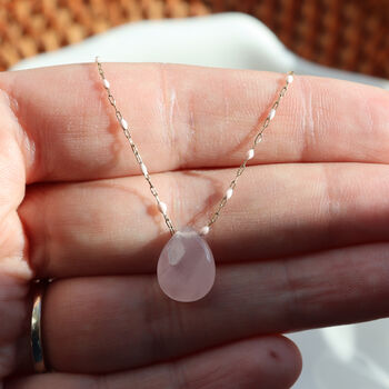 Rose Quartz Dainty Necklace With Gold Plated Chain, 2 of 8