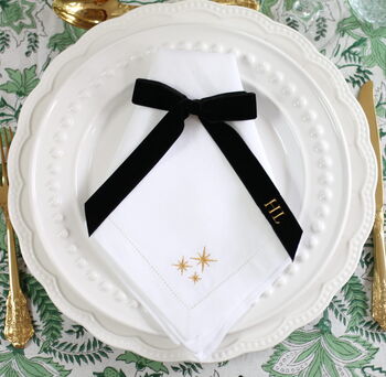 Narrow Velvet Bow – Embroidered With Initials Place Setting Bow, 2 of 9