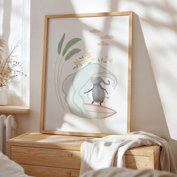 Elephant Surfing, Beach Themedl Wall Decor, 3 of 3