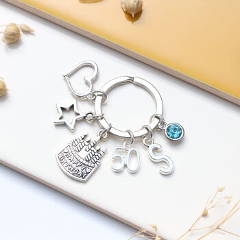 Personalised Milestone Birthday Keyring, 18th, 21st, 30th, 40th, 50th, 60th, 70th, 2 of 11