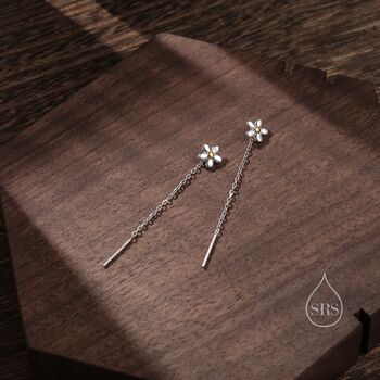 Sterling Silver Forget Me Not Flower Threader Earrings, 6 of 10