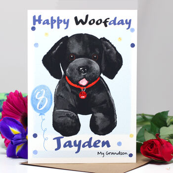 'Happy Woofday' Dog Blue Birthday Card, 4 of 6