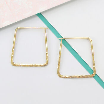 Hammered Small Square Gold Plated Silver Hoop Earrings, 2 of 3