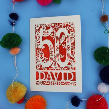 Personalised 50th Birthday Card Papercut Woodland Design, 4 of 11