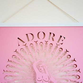 Empowering 'Adore Every Inch' Pink Papercut Wall Art, 9 of 9