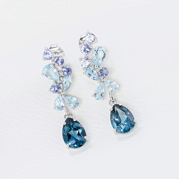 Blue Gemstone Drop Earrings In Sterling Silver And Gold, 9 of 10