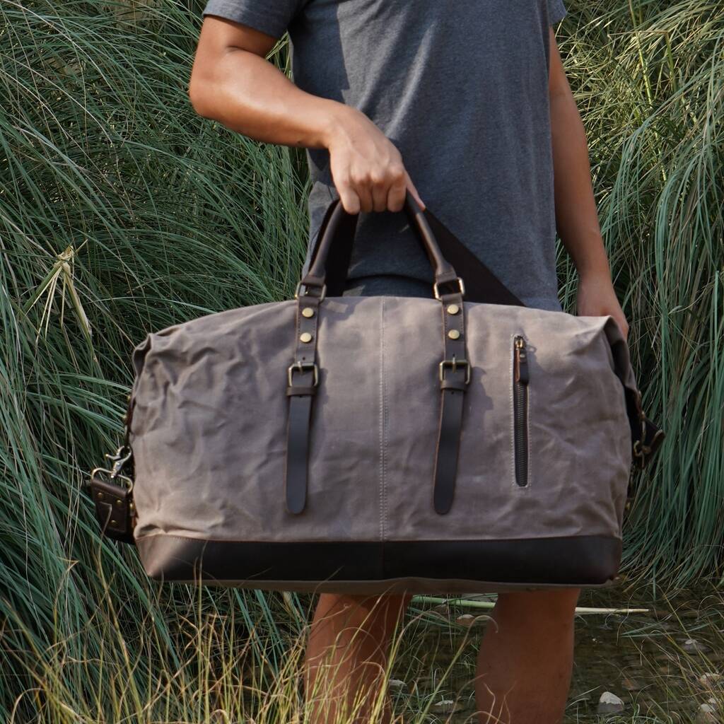 Unisex Waxed Canvas Travel Holdall Bag By Eazo