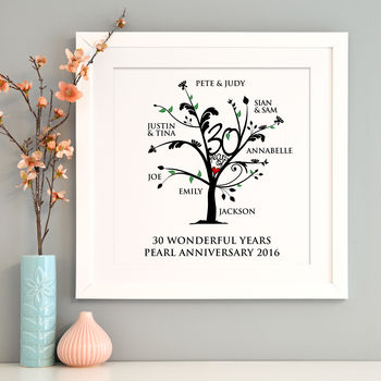 Personalised Pearl Anniversary Family Tree Print, 9 of 12