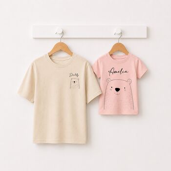 Personalised Father's Day Daddy And Me T Shirts Natural / Pink Bear, 2 of 4