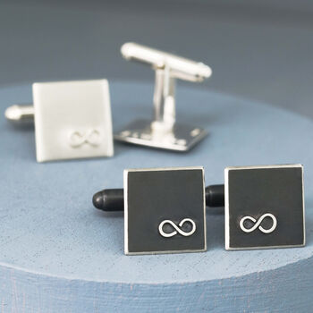 Personalised Infinity Symbol Cufflinks. Oxidised Black, 8 of 11