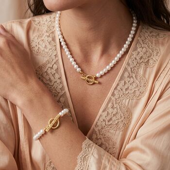 Personalised Pearl T Bar Necklace | Wedding And 30th Anniversary Gift, 2 of 8