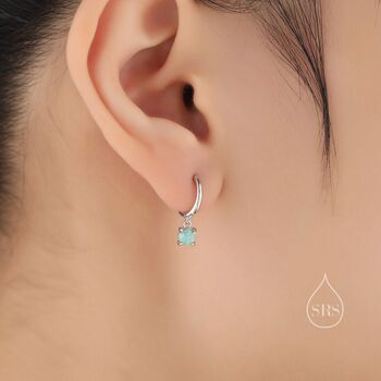 Green Opal Dot Dangle Huggie Hoop Earrings, 7 of 10