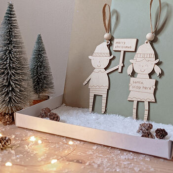 Set Of Two Wooden Elf Decorations, 5 of 6
