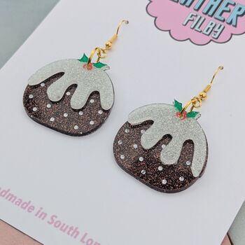Christmas Pudding Glitter Resin Earrings, 4 of 4
