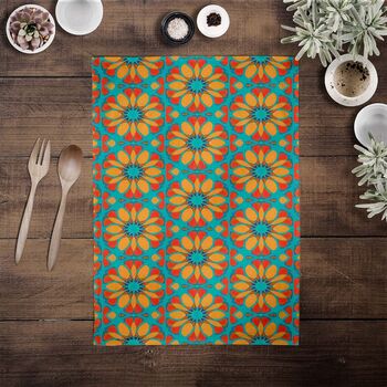 Moroccan Flower Blue Orange Tea Towel, 11 of 11
