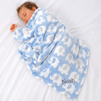 Personalised Fluffy Blue Elephant Blanket And Comforter, 3 of 6