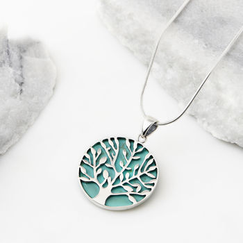 Tree Of Life Turquoise Silver Necklace And Earring Set, 3 of 8