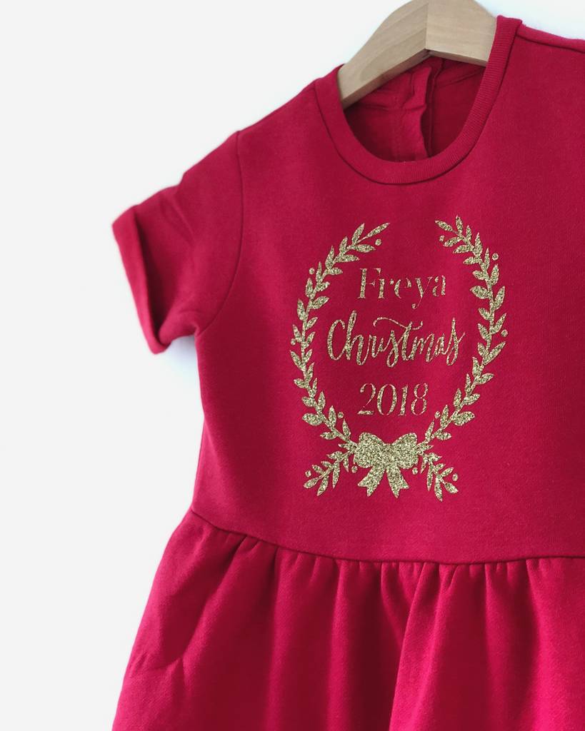 Personalised Christmas Wreath Glitter Children’s Dress, 1 of 3