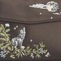 Wolf And Moon Embroidered Charcoal Satin Tote, thumbnail 7 of 7