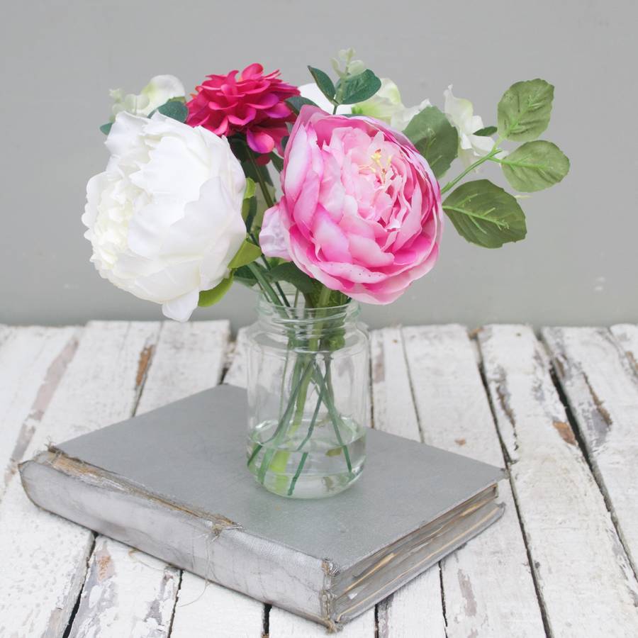 White And Pink Peony Bouquet In Vase By Aail Bryans Designs White And Pink Peony Bouquet In Vase