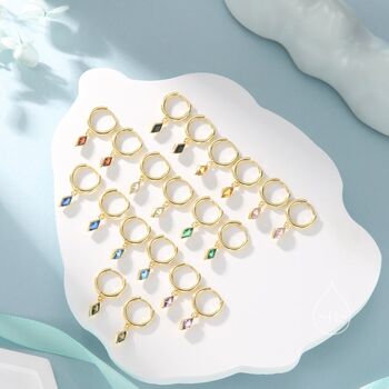 Very Tiny Rhombus Emerald Green Cz Huggie Hoop In Sterling Silver, 8 of 12