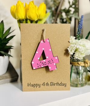 Personalised 4th Birthday No. Four Wooden Keepsake Card, 2 of 3