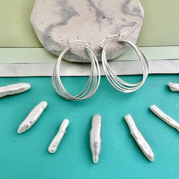 Abstract Gold Plated Silver Multi Hoop Earrings, 5 of 6