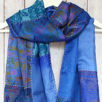 Kantha Handstitched Upcycled Silk Scarf, 8 of 11