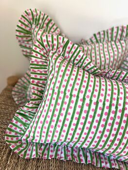 Indian Block Print Frilly Cushion, 2 of 6