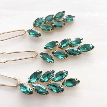 Emerald Green Crystal Hair Pins, 2 of 5