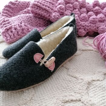 Graphite Felt Ballerina Slippers With Pink Details, 7 of 7