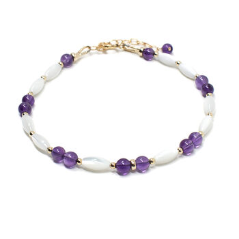 Amethyst Bracelet With Mother Of Pearl, February Birthstone Jewellery, 2 of 3