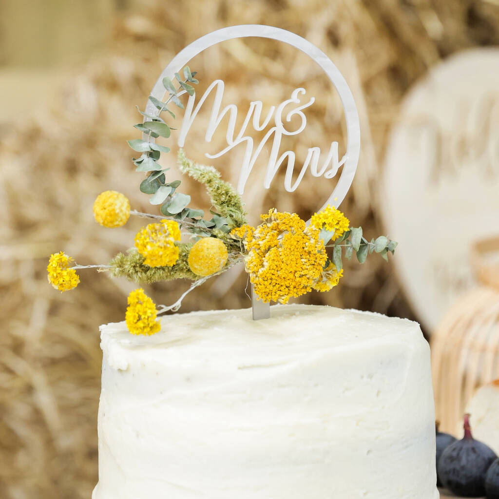 Personalised Dried Flower Acrylic Wedding Cake Topper, 1 of 12