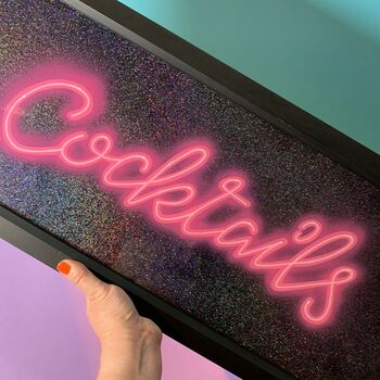 ‘Cocktails’ Reverse Glass Faux Neon Wall Art, 4 of 9