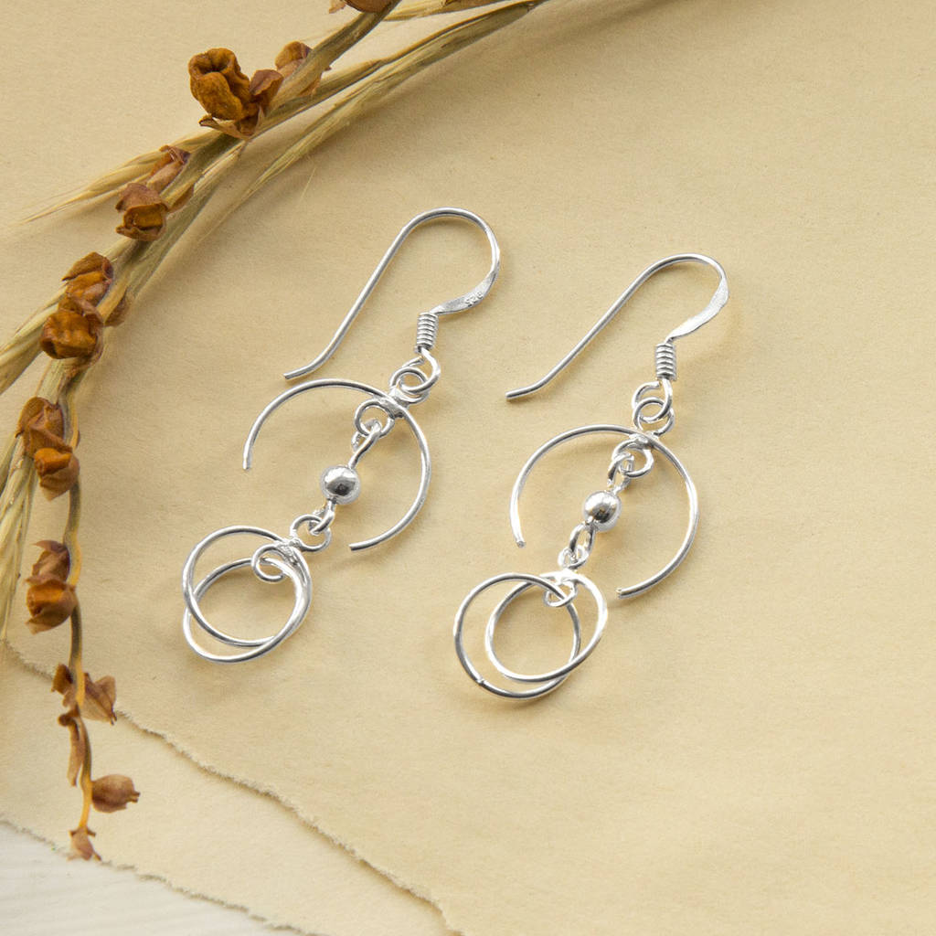 Sterling Silver Dangly Crescent Earrings, 1 of 4