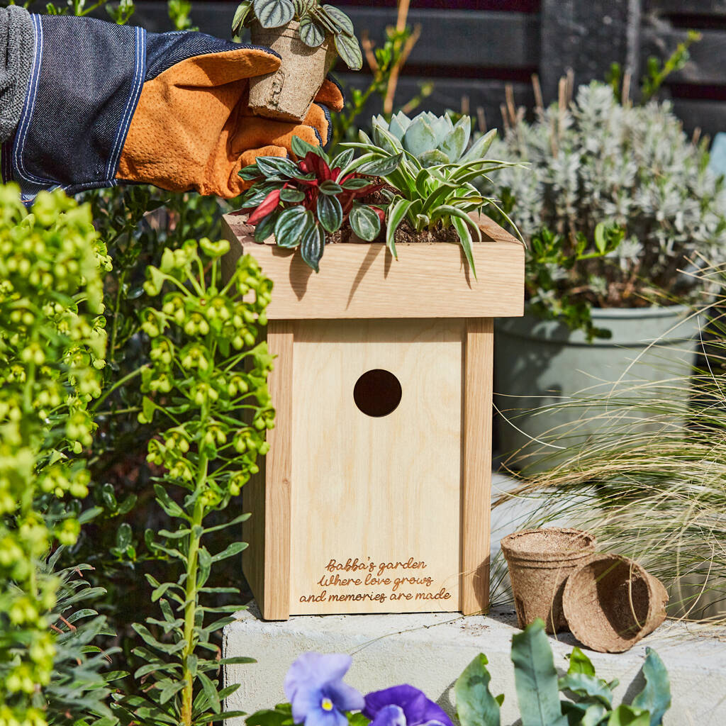 Personalised Wooden Bird Box Planter, 1 of 6