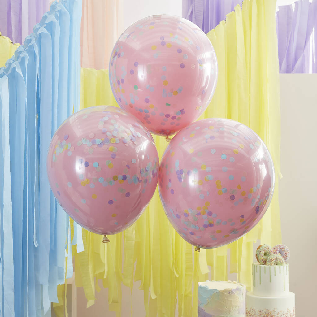 Double Layer Pink And Pastel Rainbow Confetti Balloons, 1 of 3