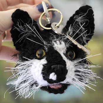 Personalised Crocheted Cat Head Bag Charm Keyring, 9 of 11