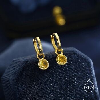 Sterling Silver November Birthstone Citrine Yellow Crystal Drop Hoop Earrings, 7 of 11