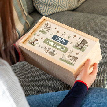 Personalised Woodland Animals Keepsake Box With Sliding Lid, 4 of 5