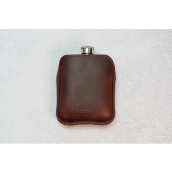 Burgundy Leather Cased Hip Flask 6oz Stainless Steel, 11 of 12