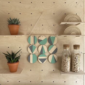 Mint And Grey Geometric Bright Pastel Wall Hanging Art, 5 of 5